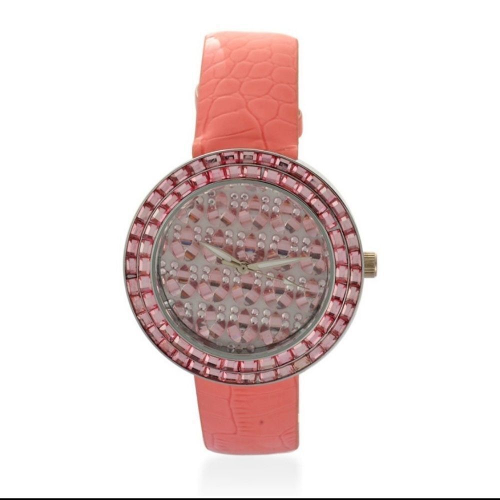 STRADA Watch Austrian Crystal Peach Faux Leather